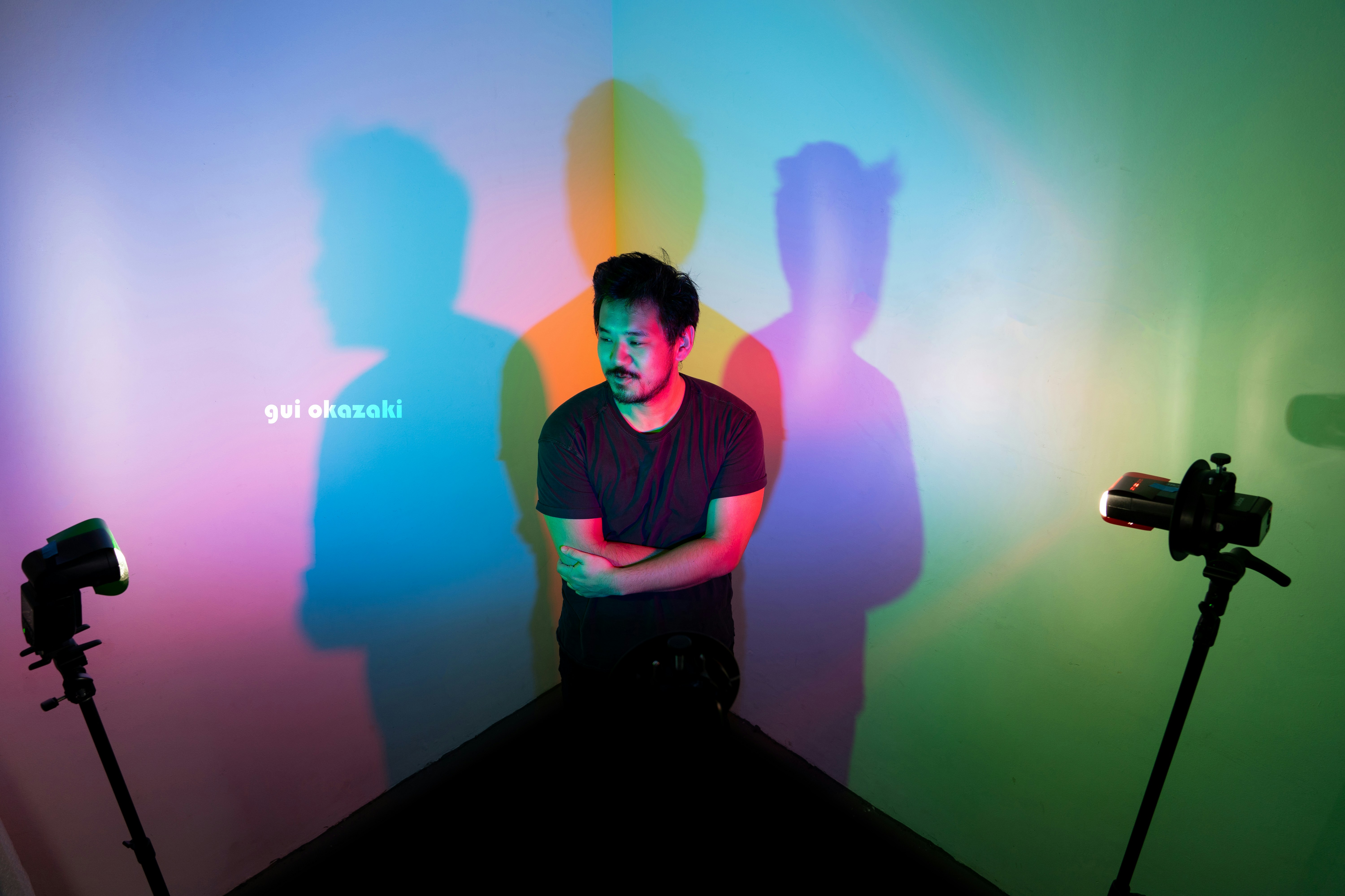 a man standing in front of a camera in a room