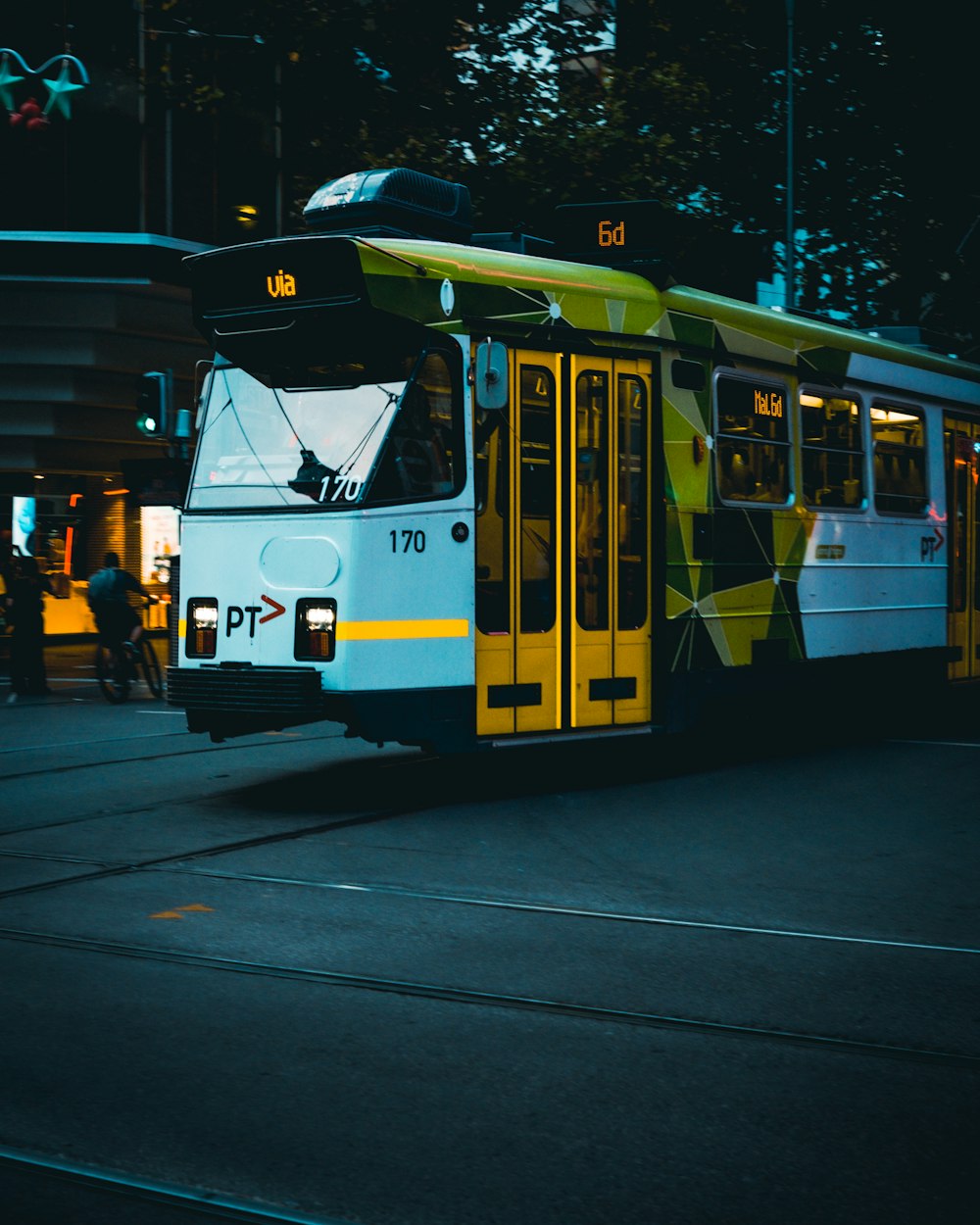 a public transit bus on a city street