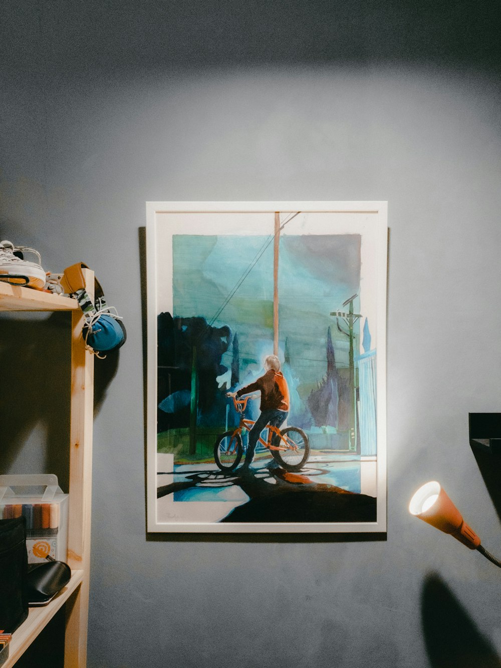 a painting of a person riding a bike