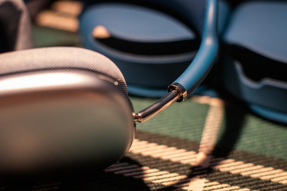 a pair of headphones sitting on top of a table