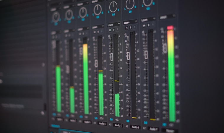 Close-up of audio waveforms on an oscilloscope representing digital sample rate and frequency analysis