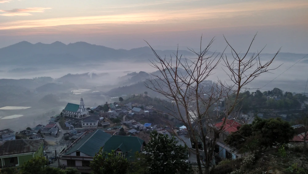 Champhai town and surrounding hills in Mizoram