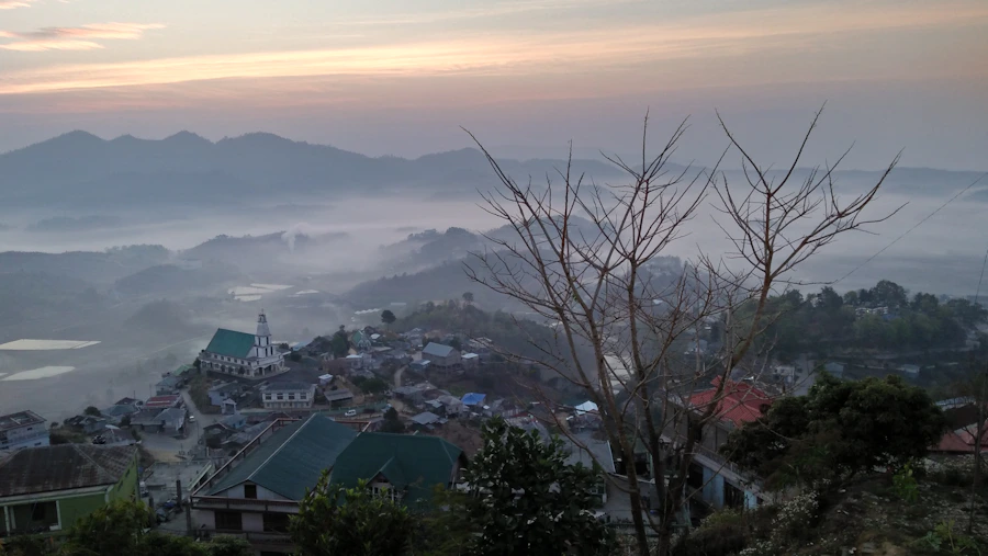 Champhai town and distant mountain landscape in Mizoram