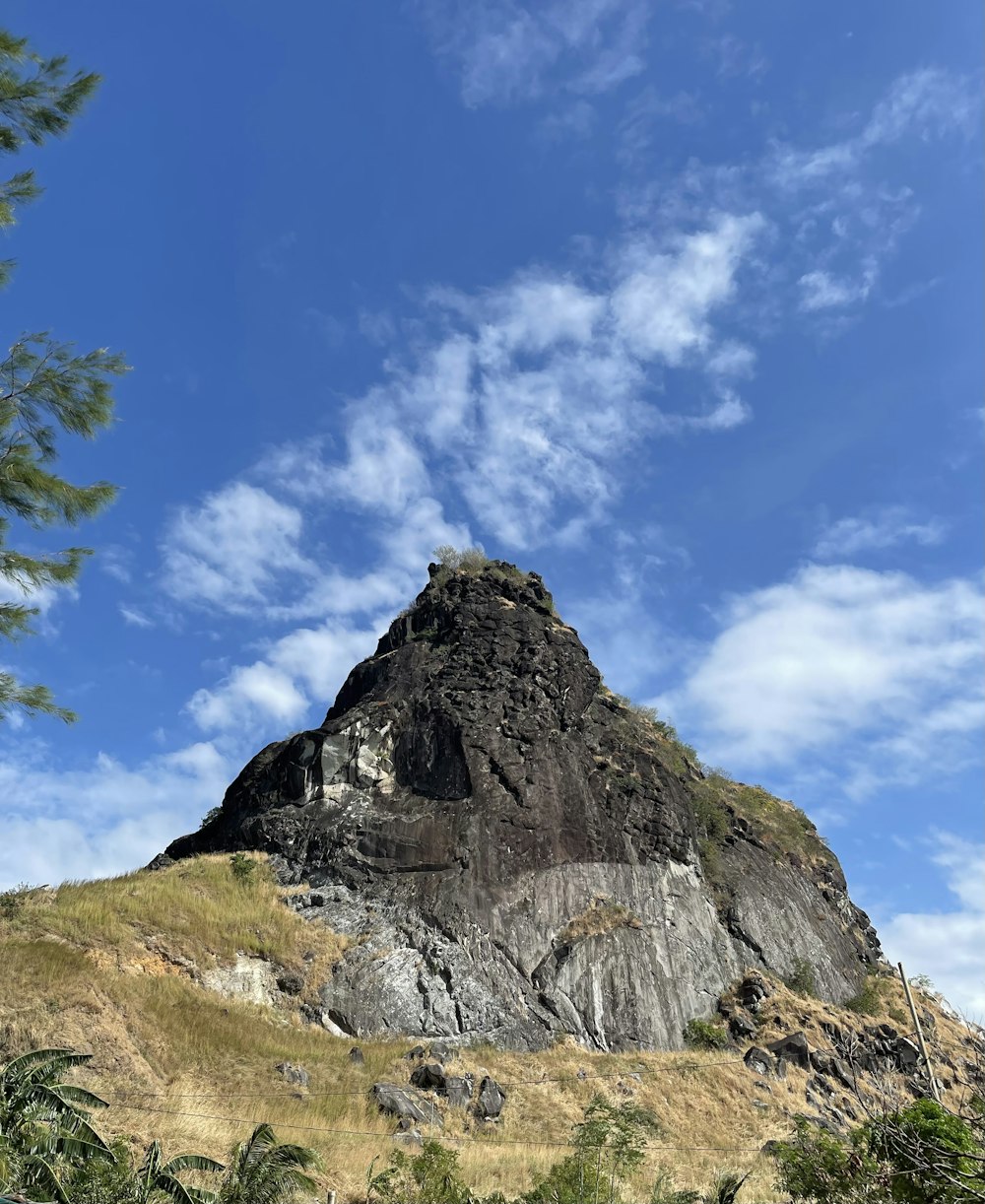 a very tall mountain with a sky in the background