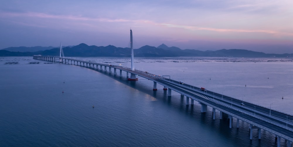 a long bridge over a large body of water