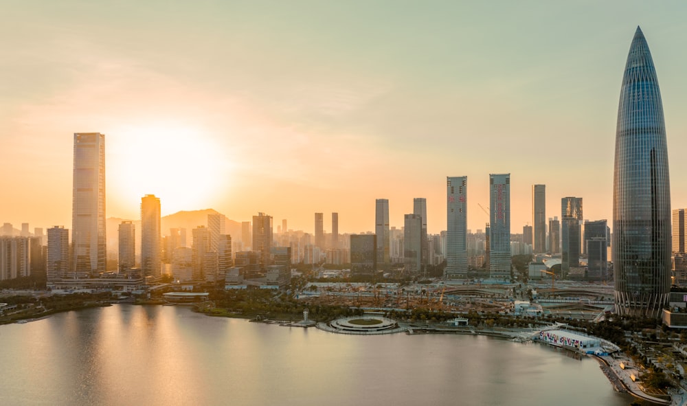 a large body of water surrounded by tall buildings