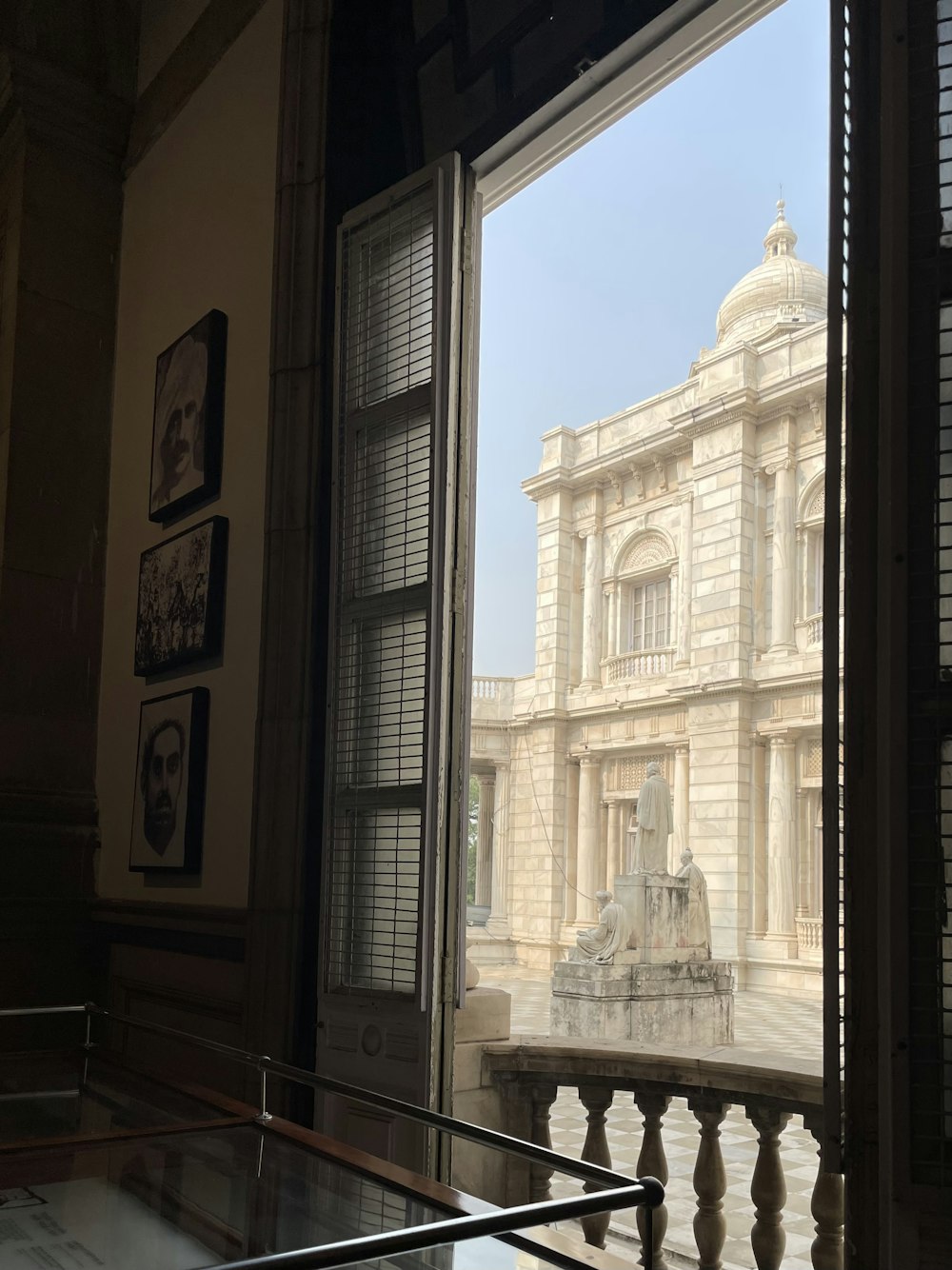 a view of a building through a window