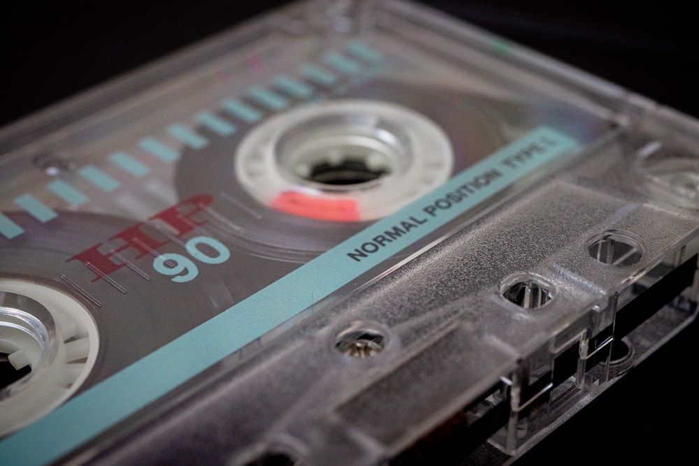 a close up of an old fashioned cassette