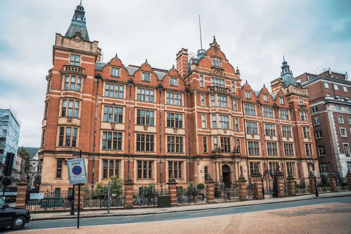 A large brick school building with many windows