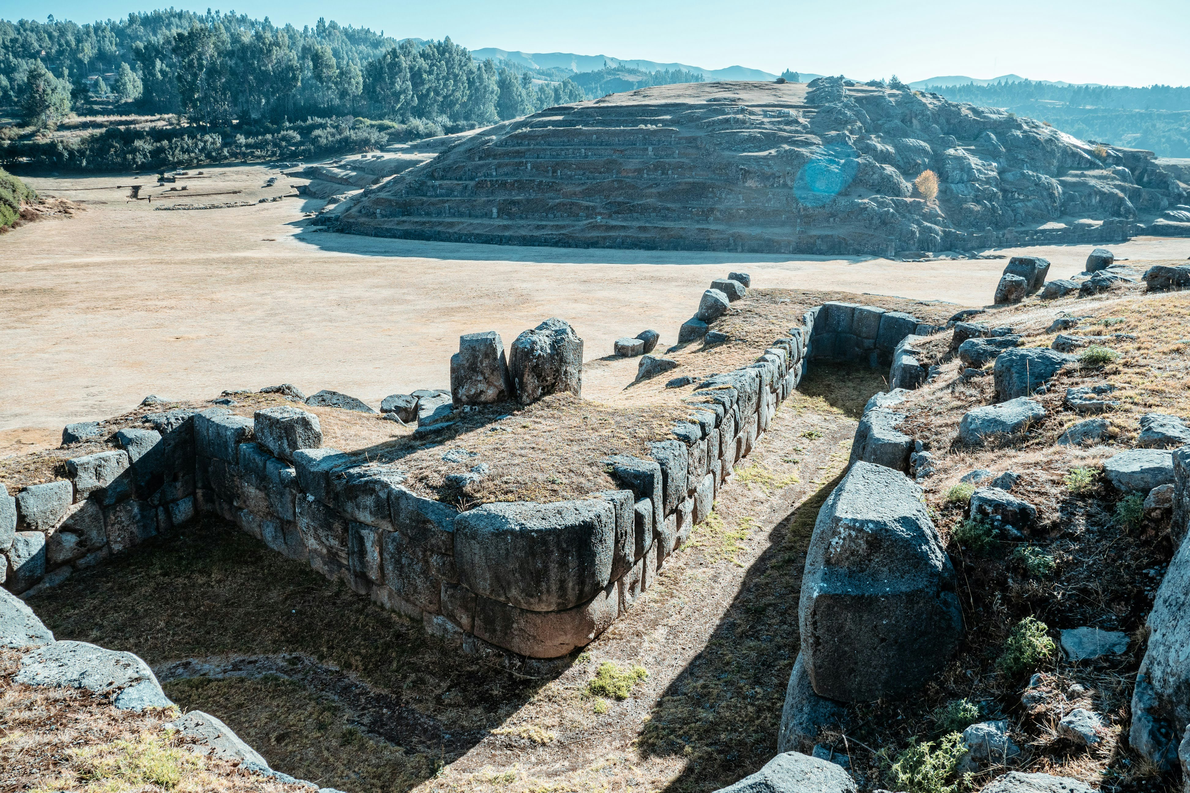 the ruins of the ancient city of tempish, View from the other side in Sacsayhuamán, Cusco, Peru. 