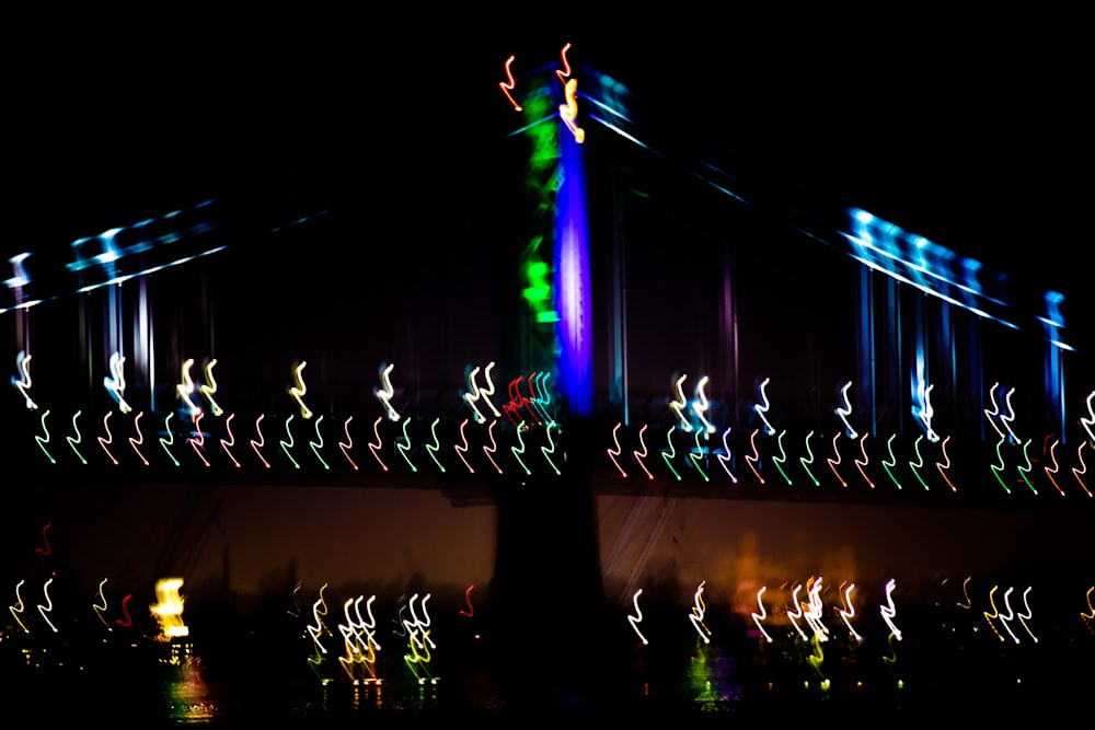 a long exposure of a bridge at night