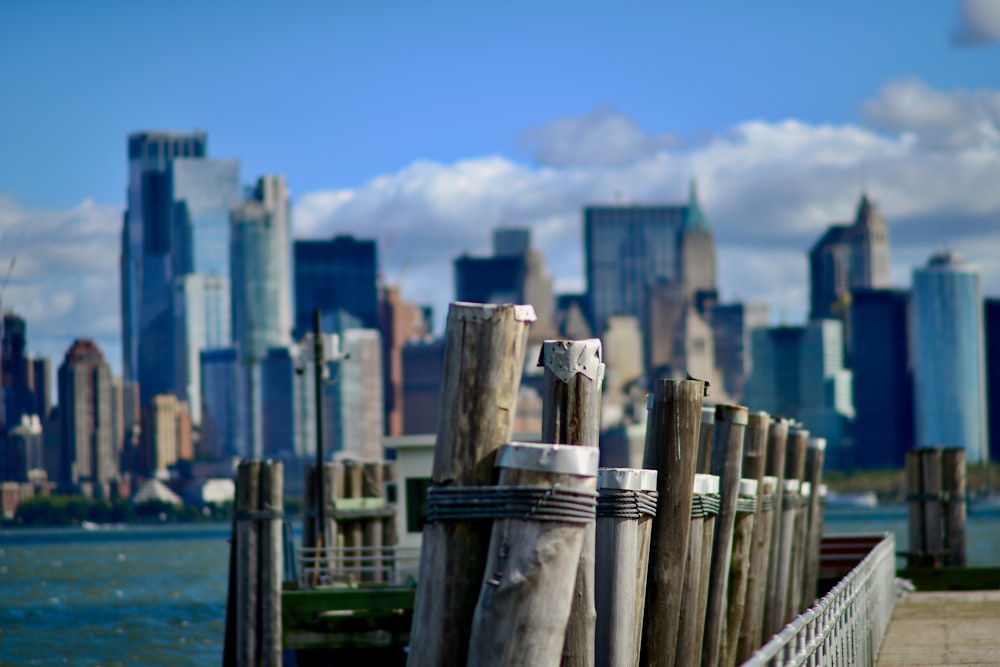 a view of a city skyline from a pier