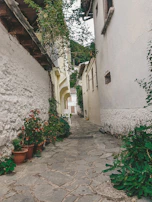 Quiet street in Allauch with stone houses and freshly cleaned pavements