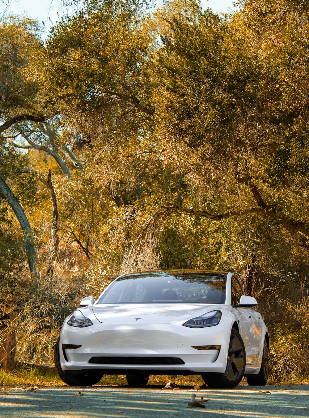 a white car parked on the side of the road