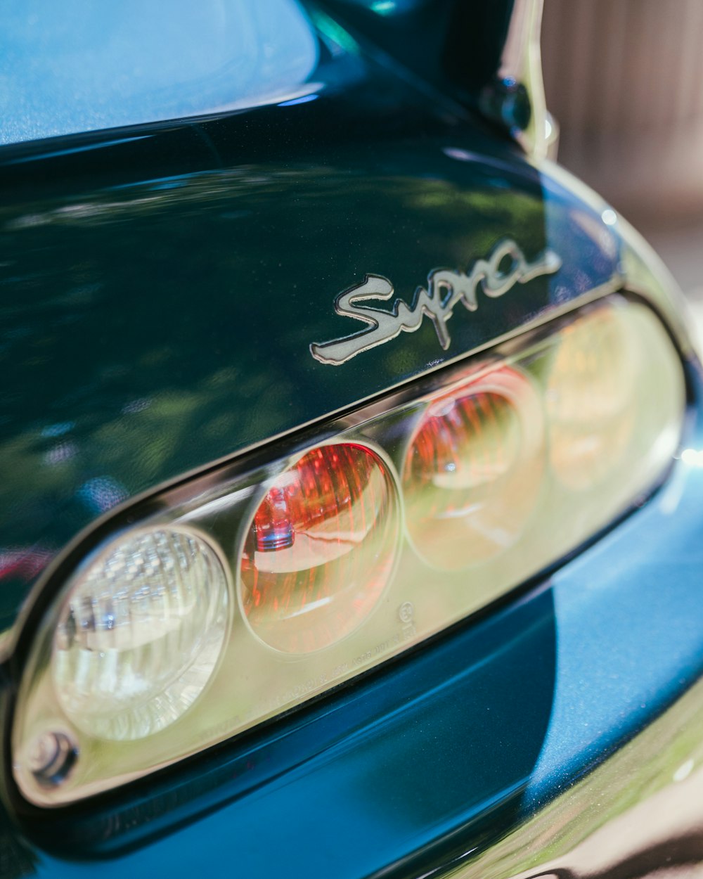 a close up of a car's tail light