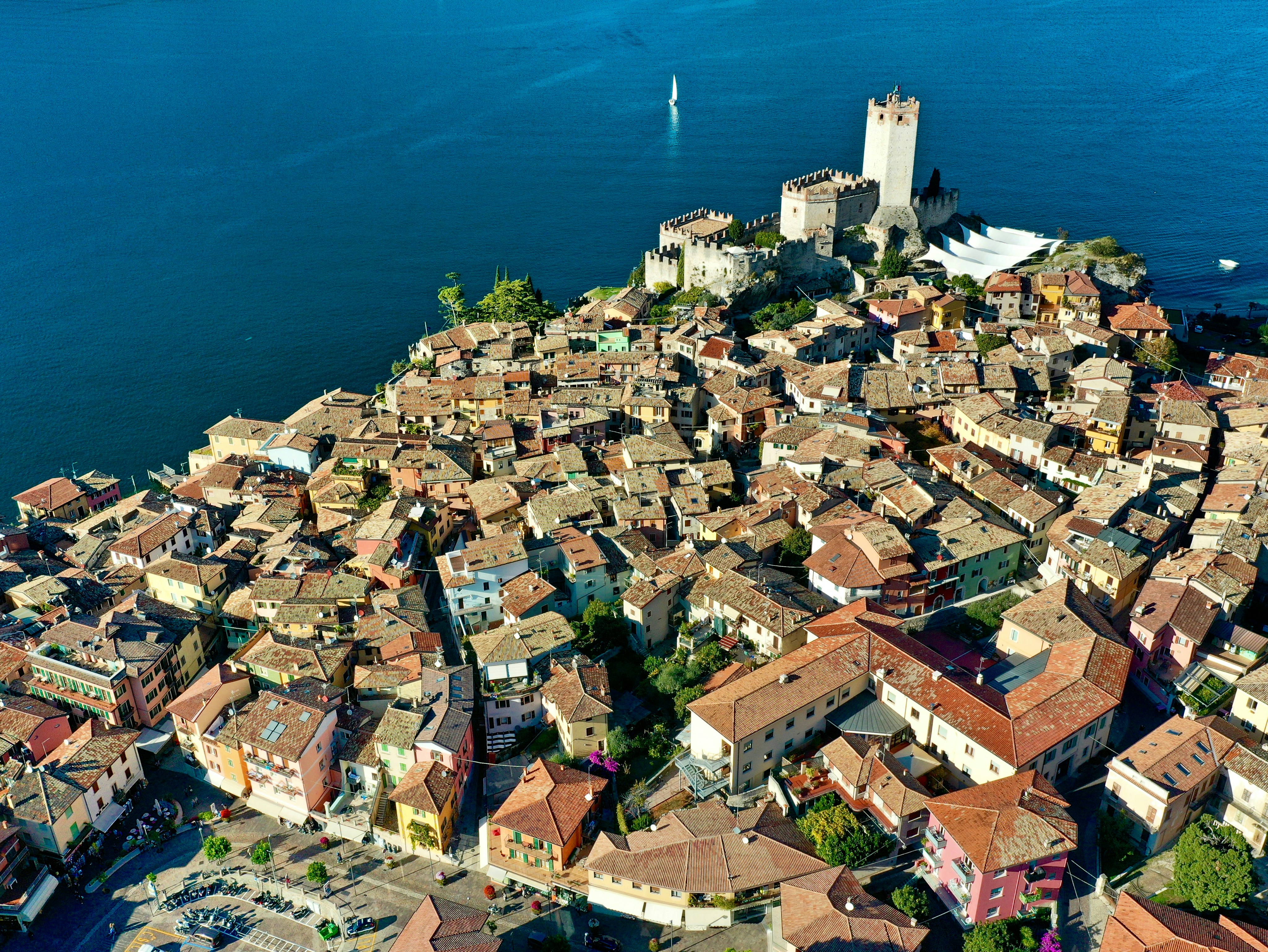 Castle and village on a hill overlooking the water