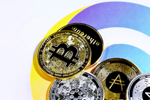 a pile of bitcoins sitting on top of each other