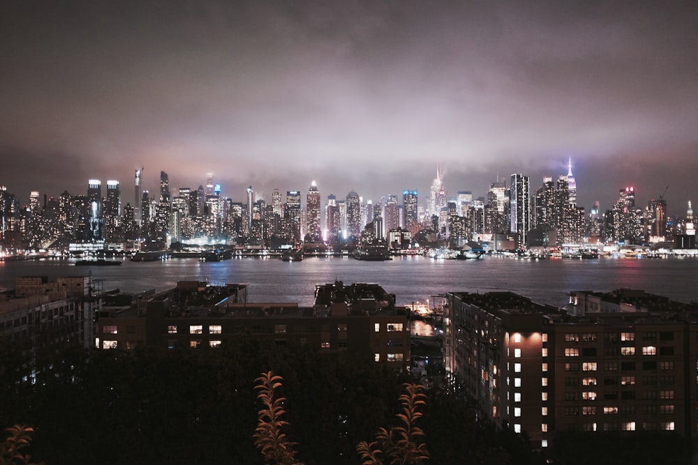 a view of a city skyline at night