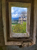 Scenic view of the nearby castle and gardens from the hostel’s window.