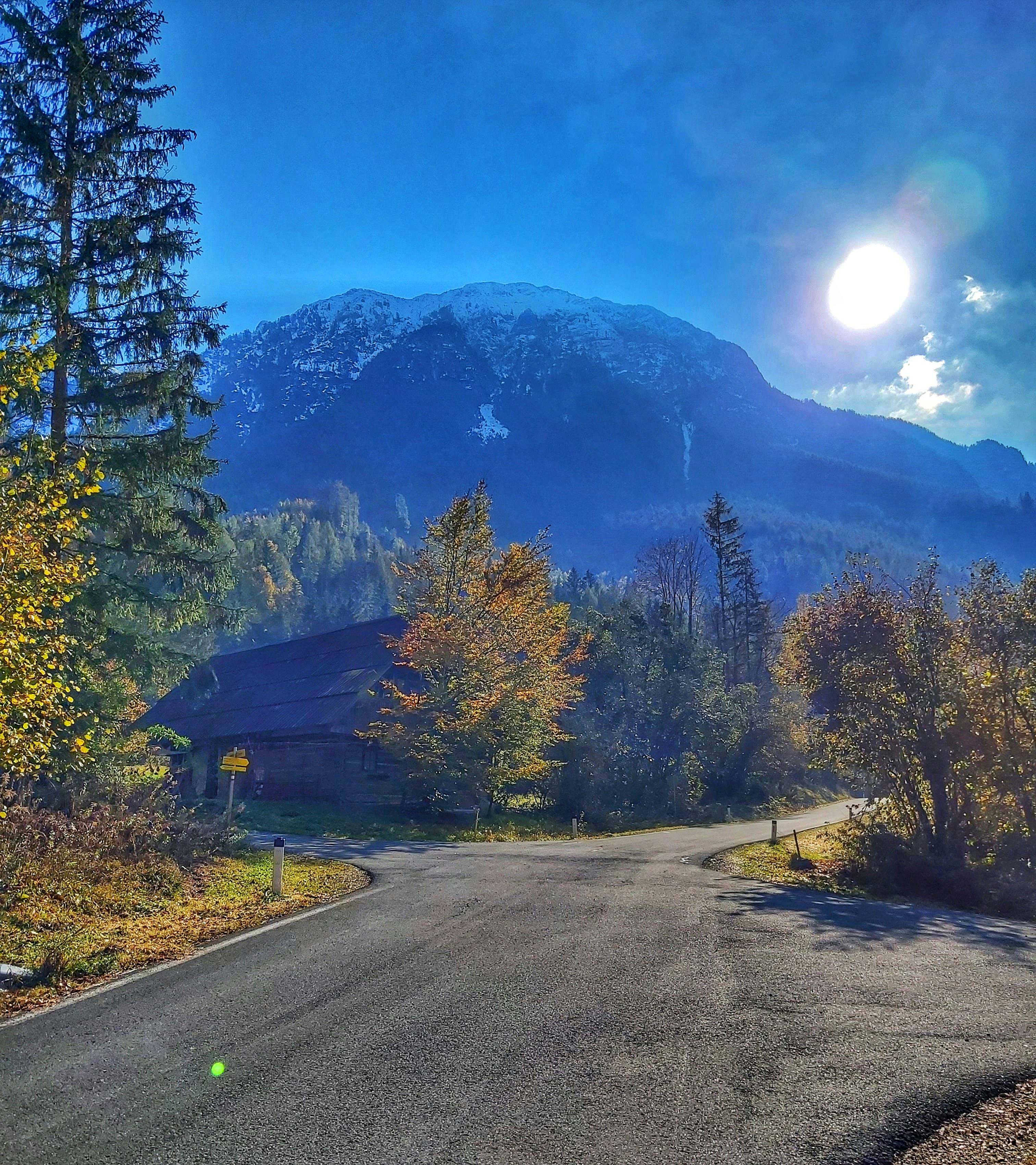 a road with a mountain in the background
