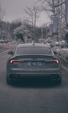 a grey car parked on the side of the road