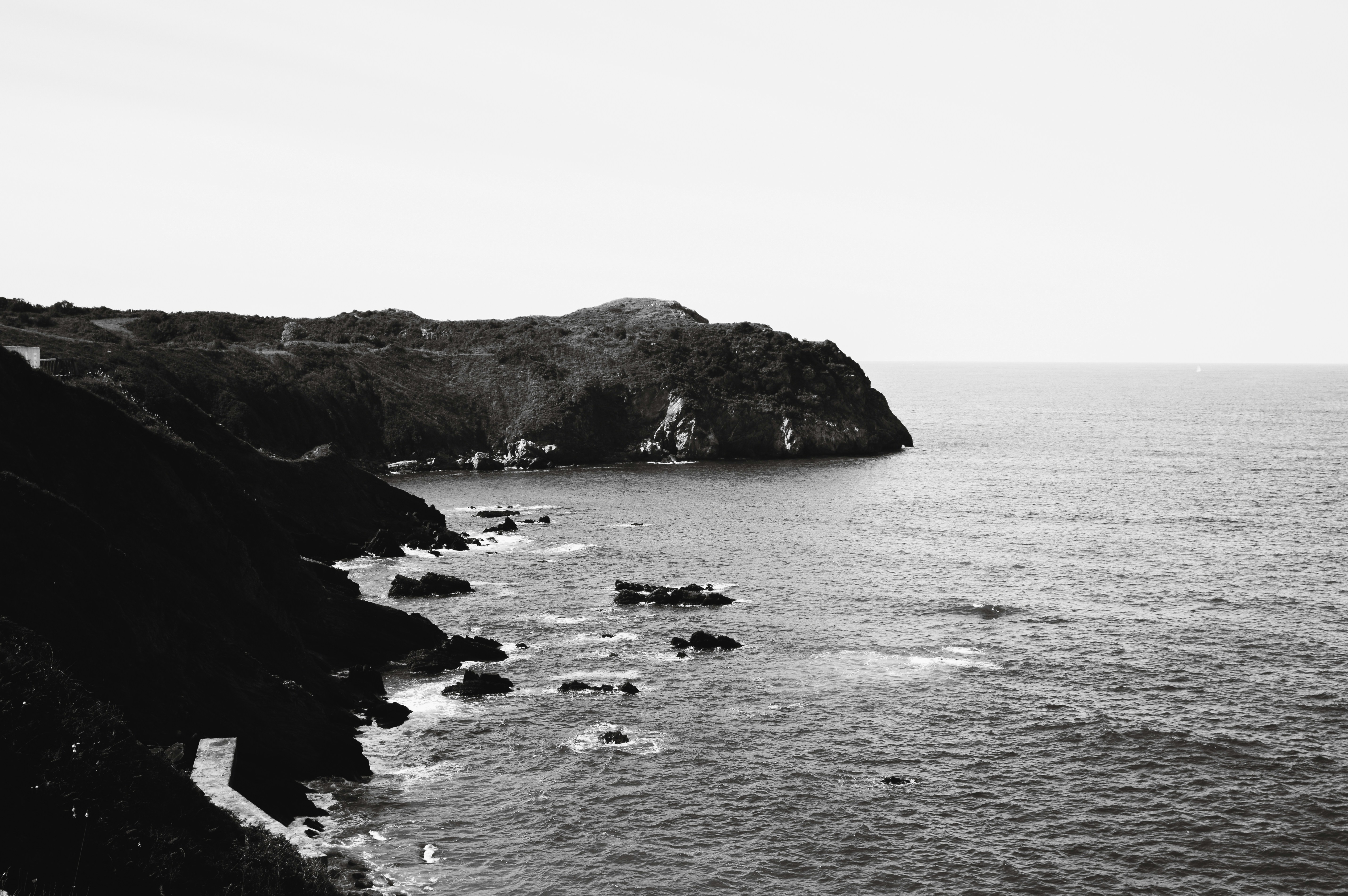 Views to the beach of Xivares. Black and white photography.