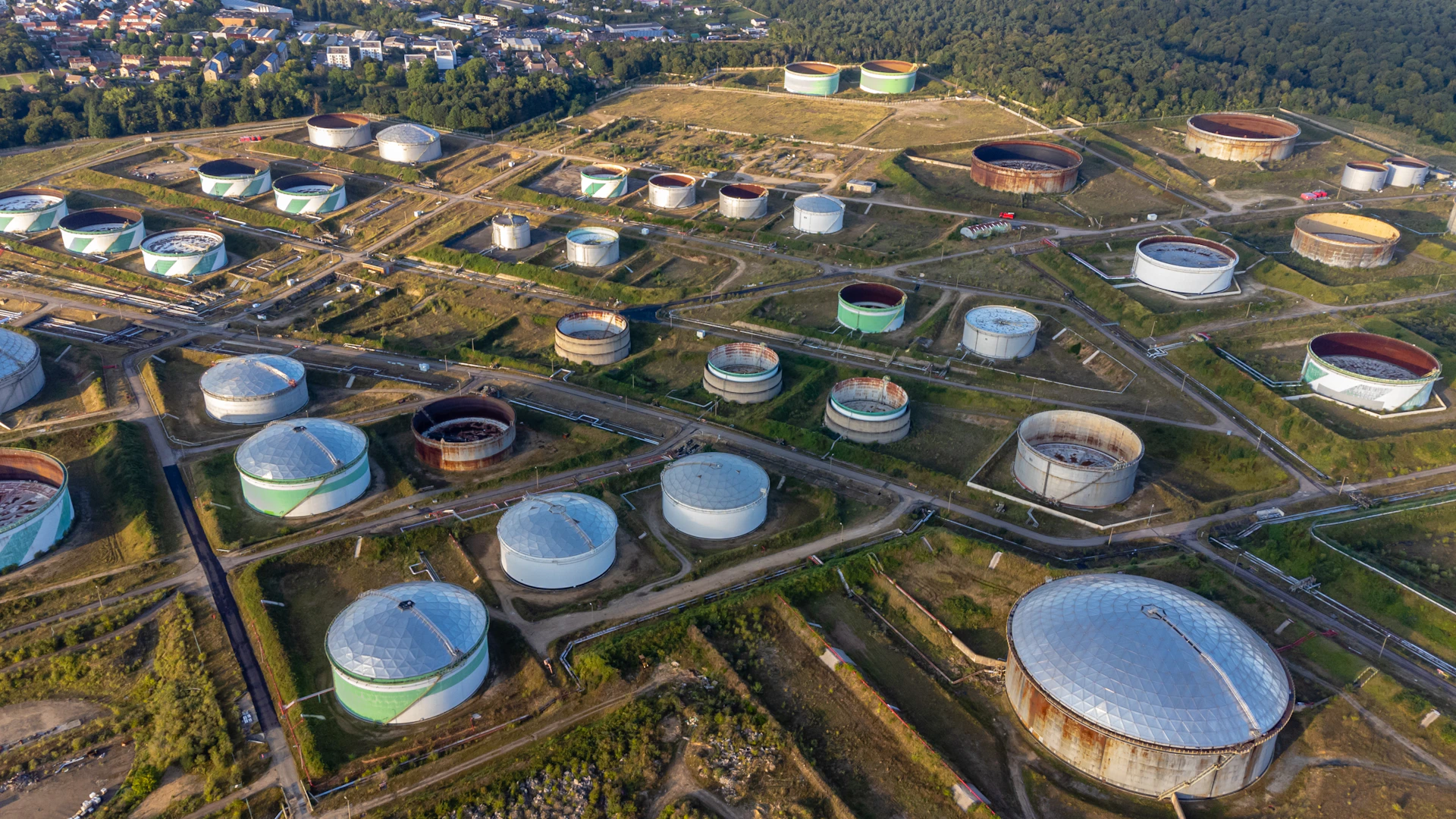 an aerial view of a large industrial area