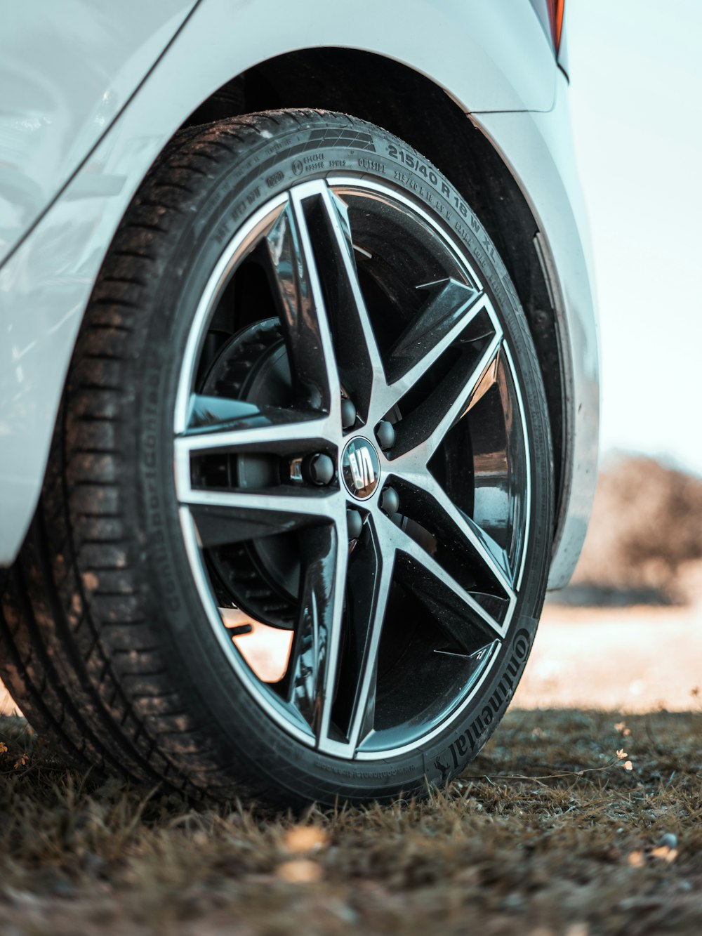 a close up of a tire on a car