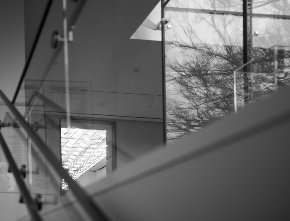 a black and white photo of a staircase