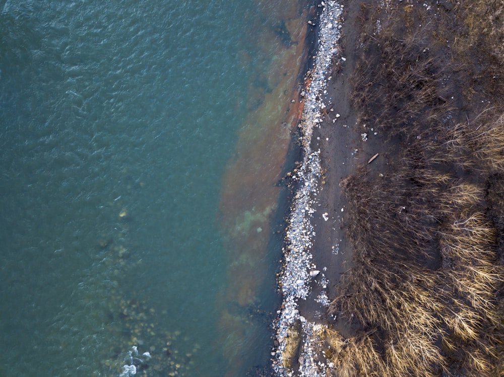 an aerial view of a body of water