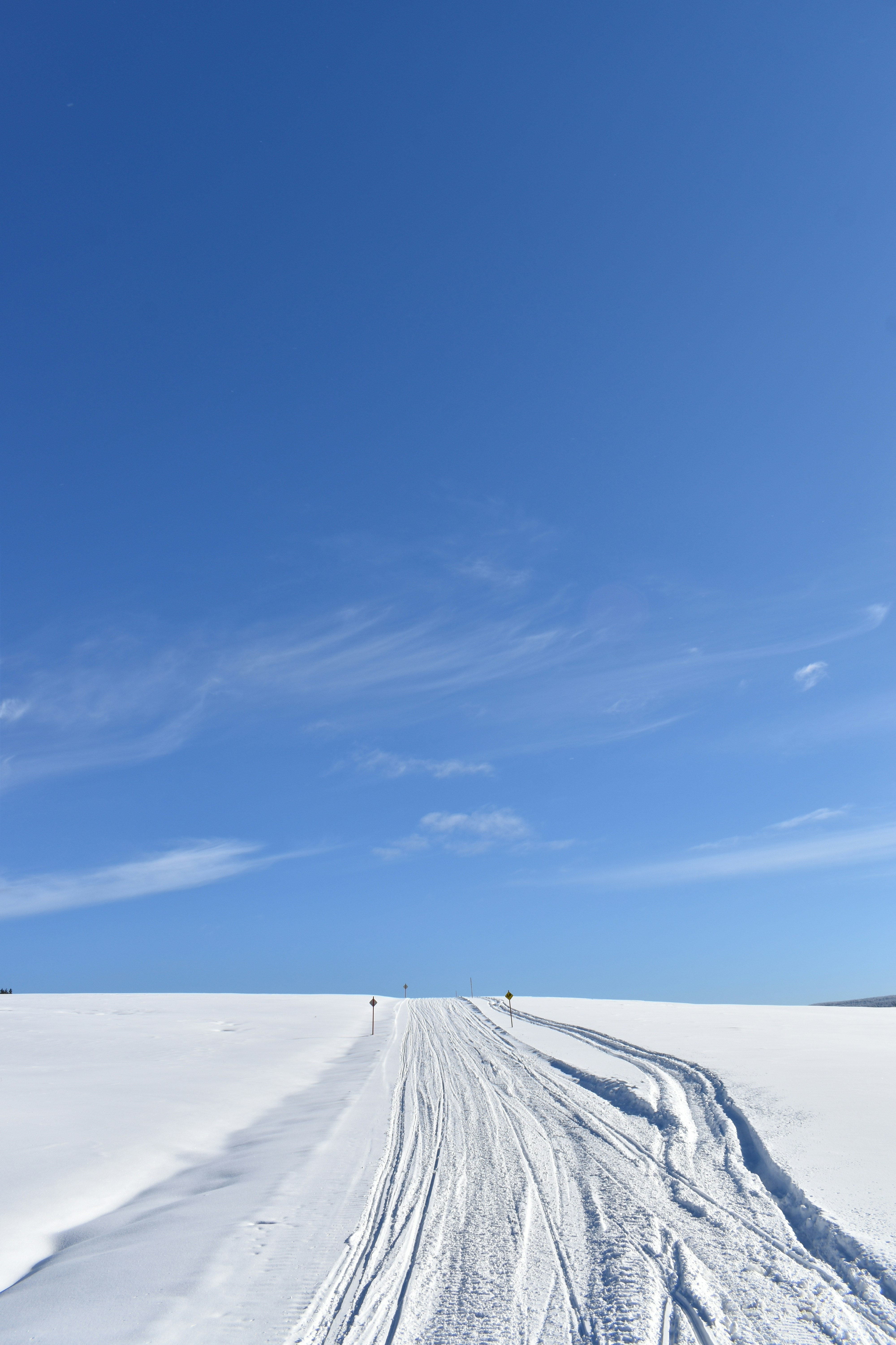 a person riding skis down a snow covered slope