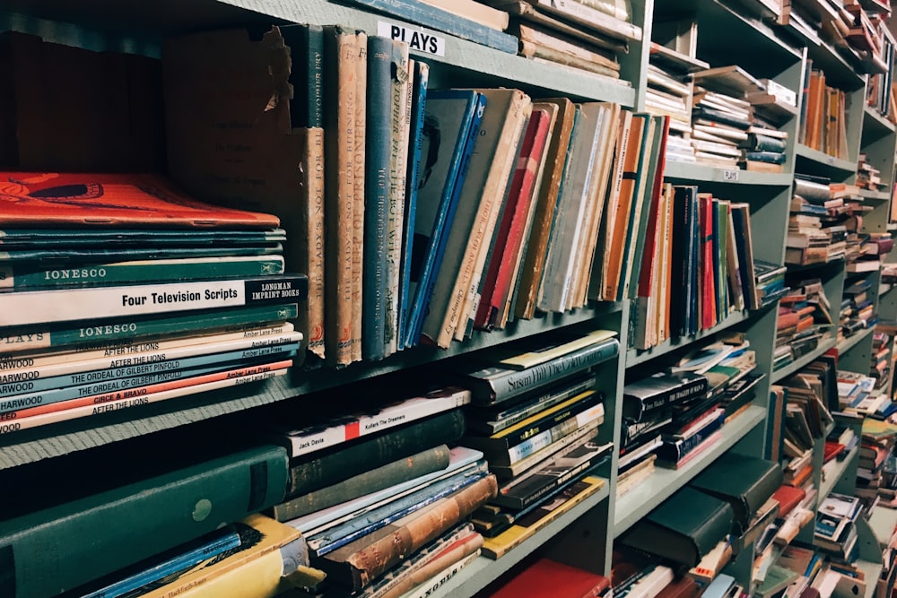 a book shelf filled with lots of books