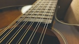 Close-up of a beautifully crafted guitar.