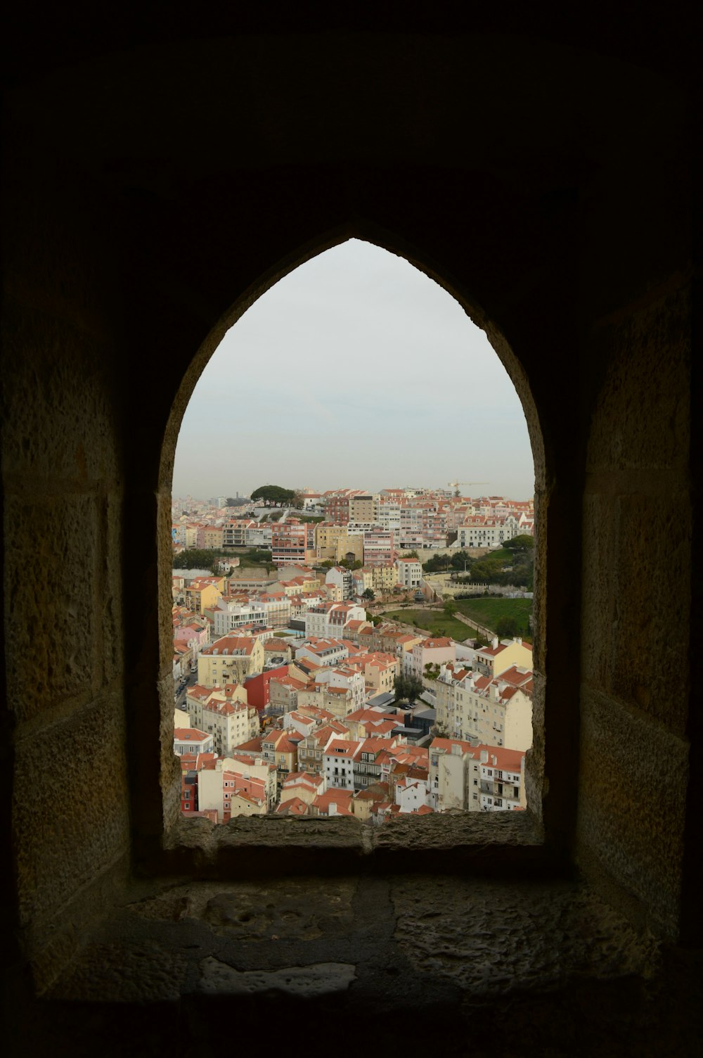 a view of a city through a window