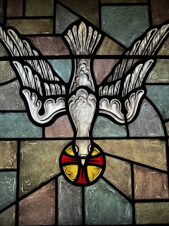 An illustration depicting a serene dove over a glowing cross, symbolizing peace.