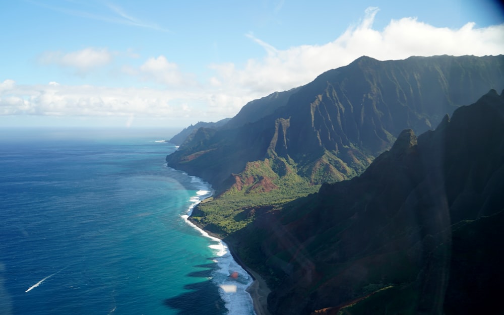 a scenic view of the ocean from a plane