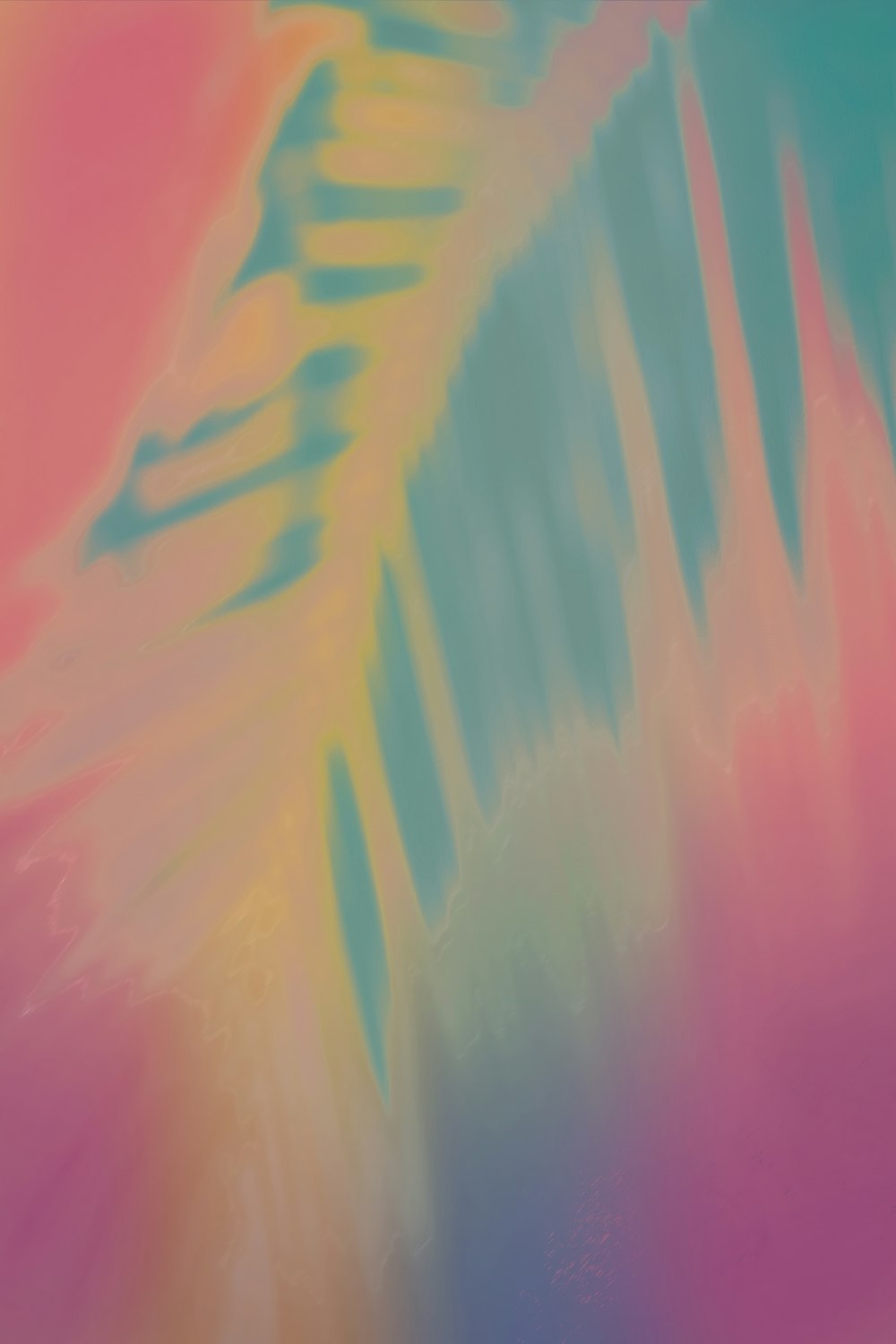 a painting of a palm leaf on a multicolored background