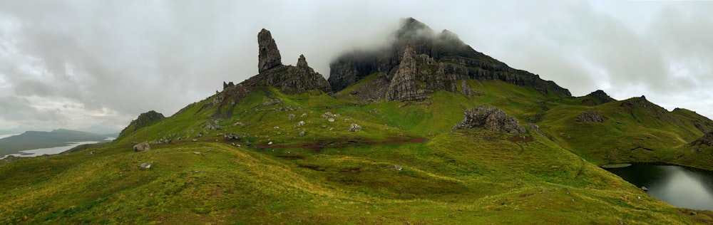 a mountain with a lake in the middle of it