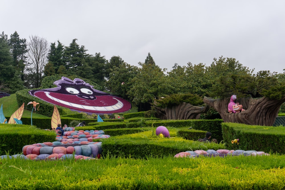 a garden filled with lots of green grass