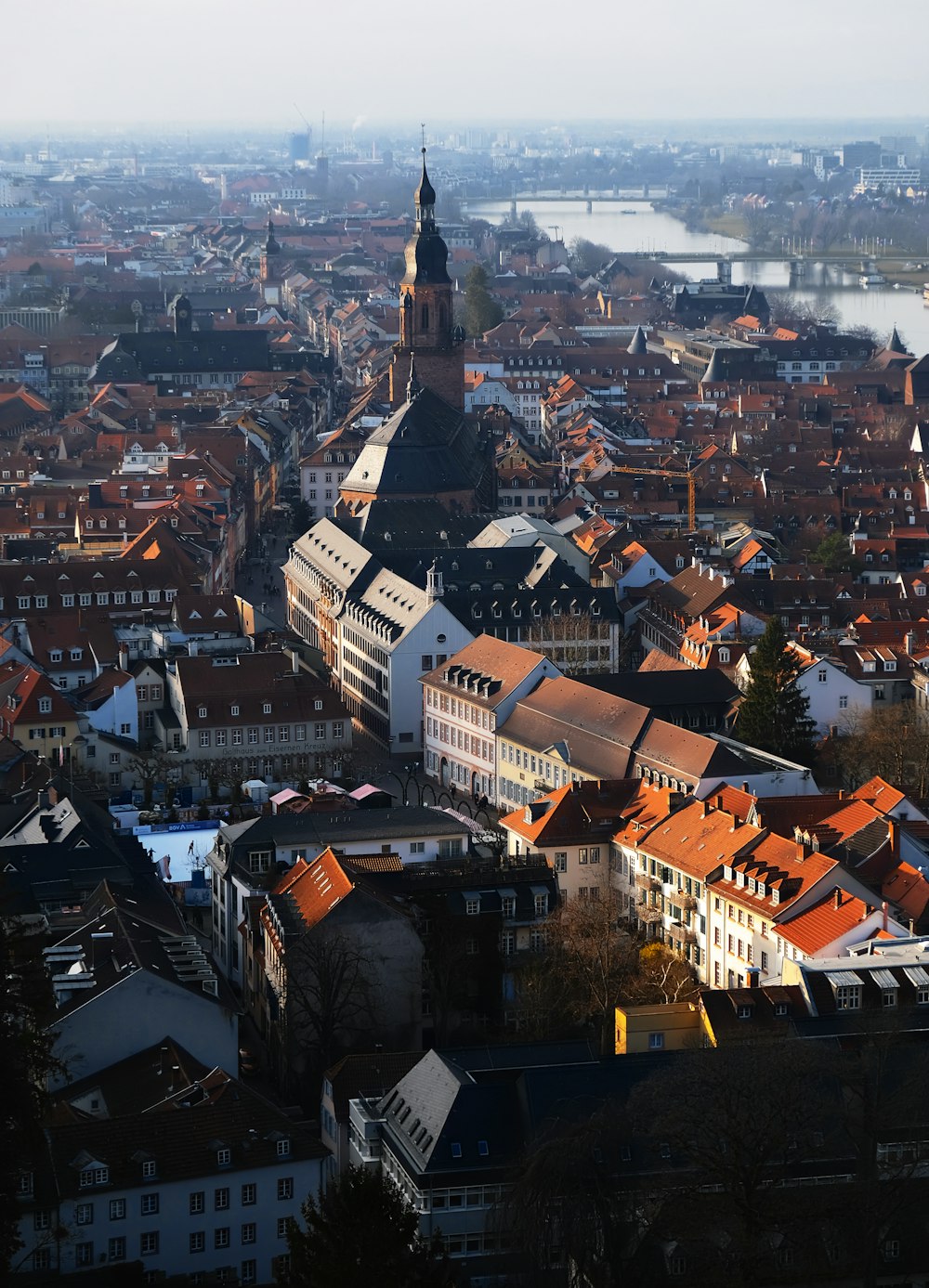 an aerial view of a city with many buildings