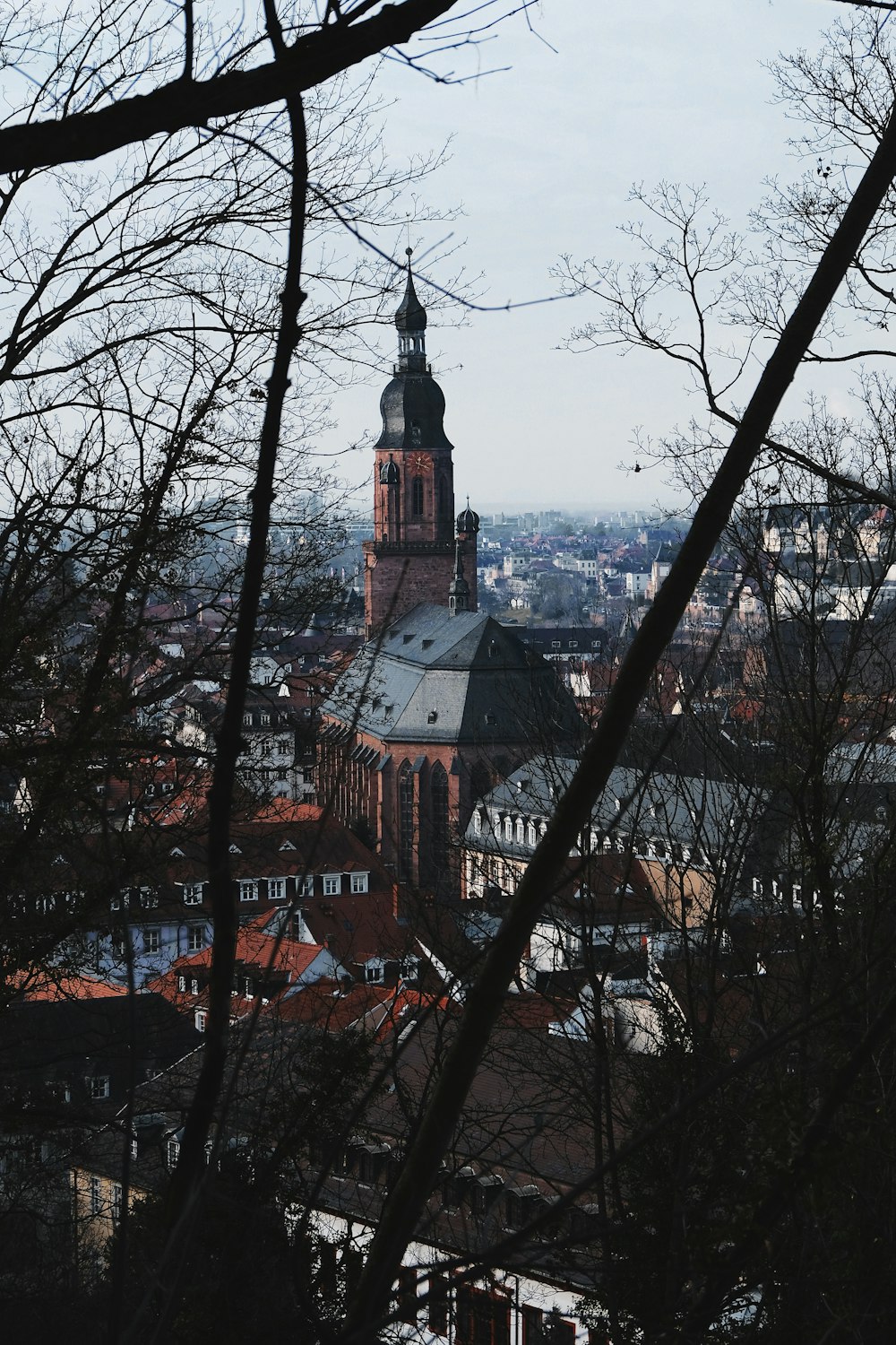 a view of a city with a clock tower