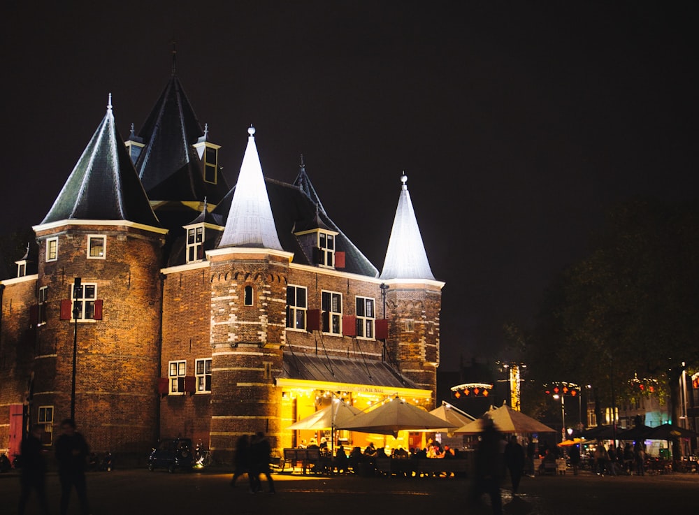 a large building with a lot of lights on top of it