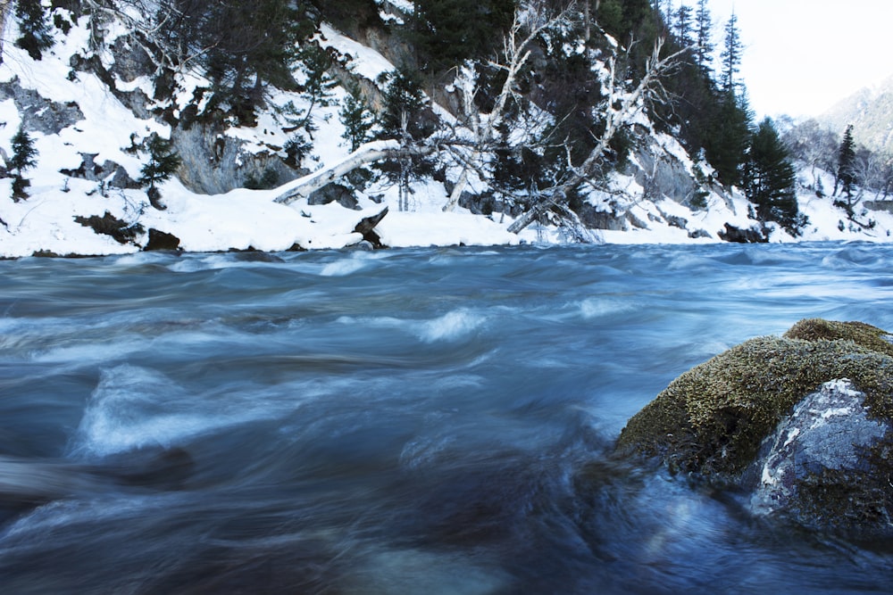 a river running through a snow covered forest