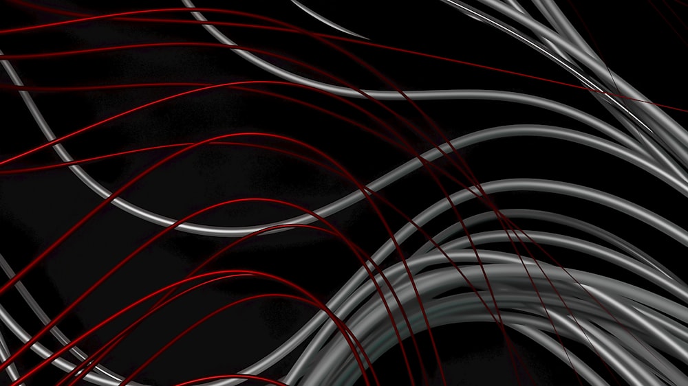 a black background with white and red lines