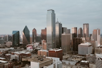 a view of a city with tall buildings
