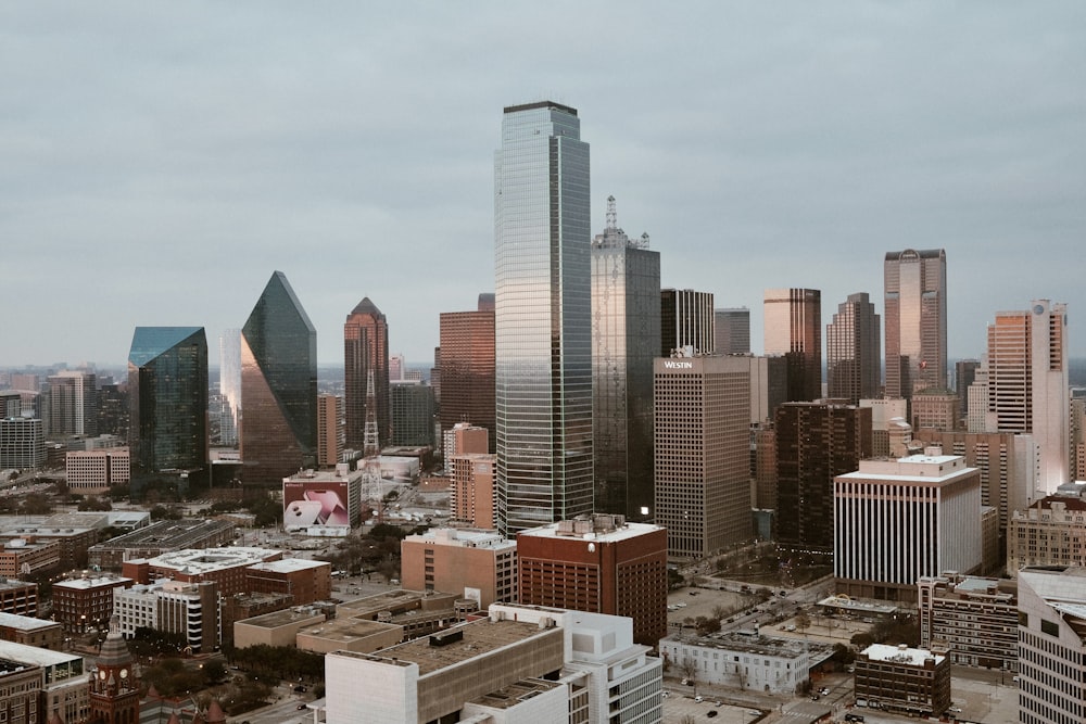 a view of a city with tall buildings