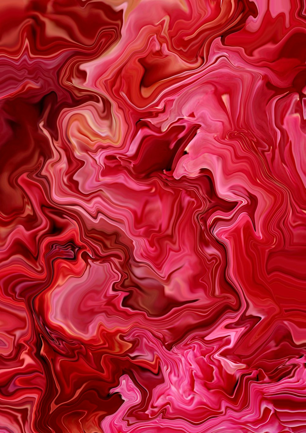 a red and pink abstract painting with a black background