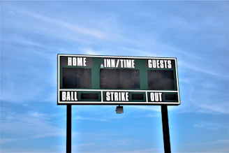 a scoreboard with some words on it