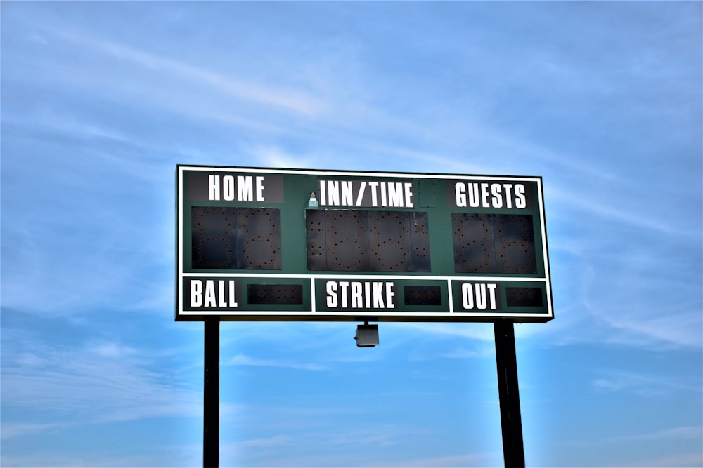 a scoreboard with some words on it
