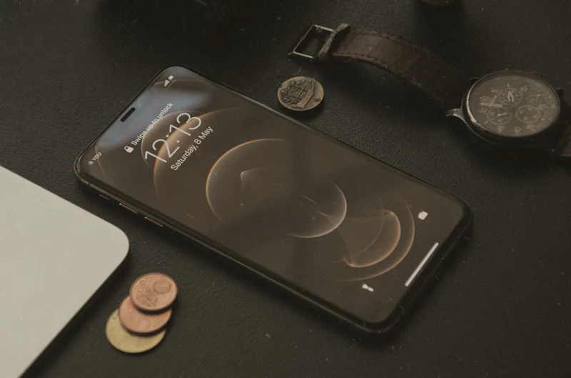 A smartphone on a dark desk